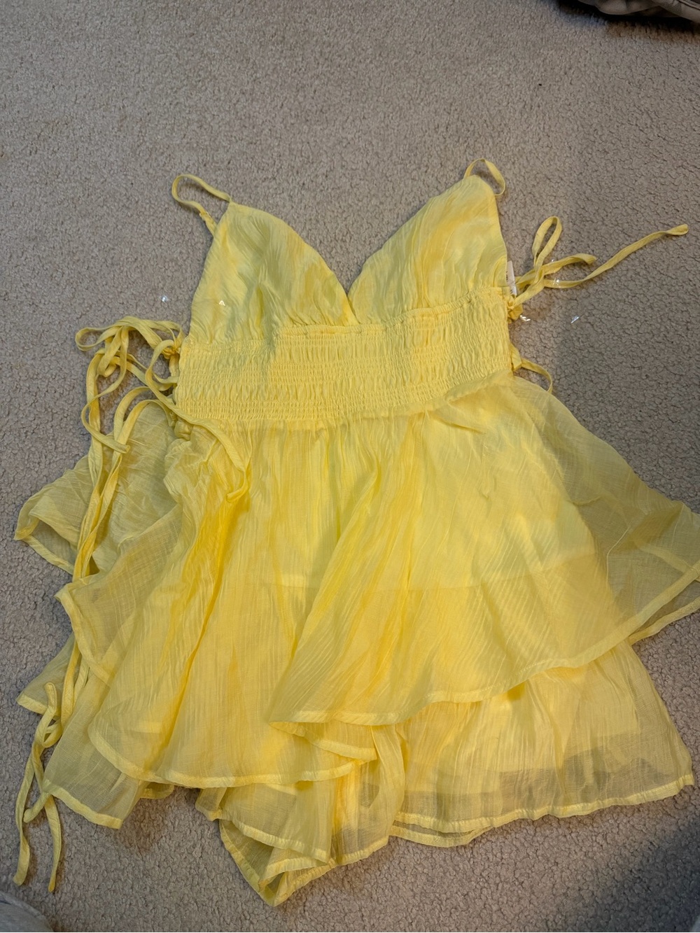 Yellow Tiered Ruffle Spaghetti-Strap Dress